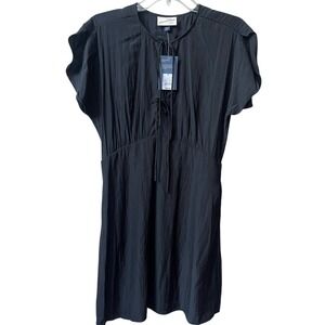 Universal Thread Tie Front Flutter Short Sleeve Mini Dress Womens Medium Black